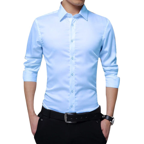 Men Long Sleeve Shirts Slim Fit Solid Business Formal Shirts for Autumn -MX8