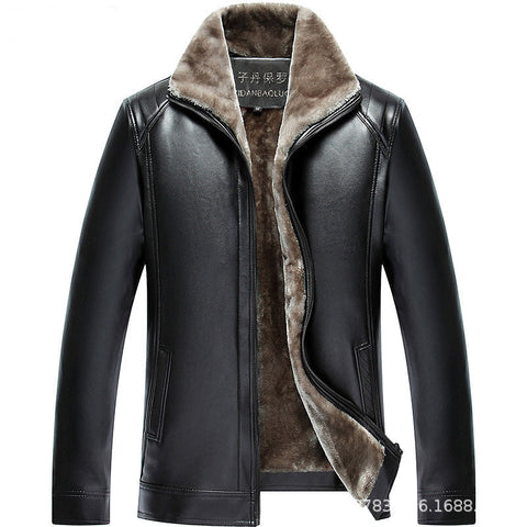 2019 New Autumn Winter Men Leather Jacket Stand Collar Plus Velvet Thick Warm Leather Jacket Men Social Mens Jackets